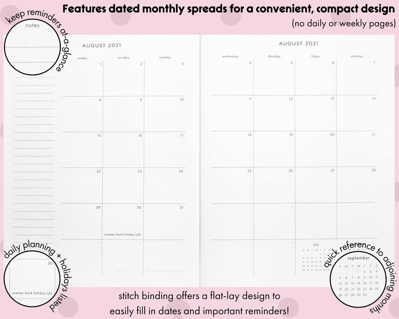 Kate Spade New York Large Lightweight 2021-2022 Monthly Booklet Planner, 17 Month Stitch Bound Diary Dated Aug 2021 - Dec 2022 with Notes & Holiday Pages, Black Spade Dot - BeesActive Australia