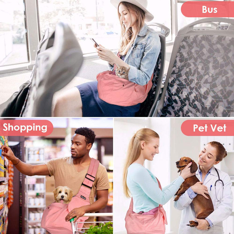 Lukovee Pet Sling Carrier, Dog Papoose Hand Free Puppy Cat Carry Bag with Bottom Supported Adjustable Padded Shoulder Strap and Bag Opening Front Zipper Pocket Safety Belt for Small Dogs Pink For Pets ≤ 9 lbs (with Bottom Support) - BeesActive Australia