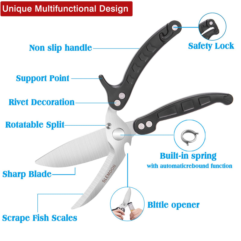 SLEMOON Heavy Duty Kitchen Scissors Poultry Shears 2pcs set Black - BeesActive Australia
