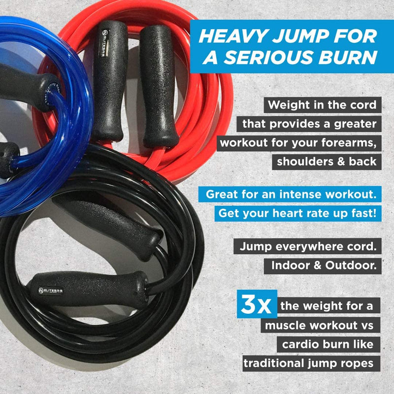 EliteSRS, Muay Thai 2.0 Weighted Jump Rope - Heavy 1.5lb PVC Drag Rope Matte Black - 10FT - BeesActive Australia