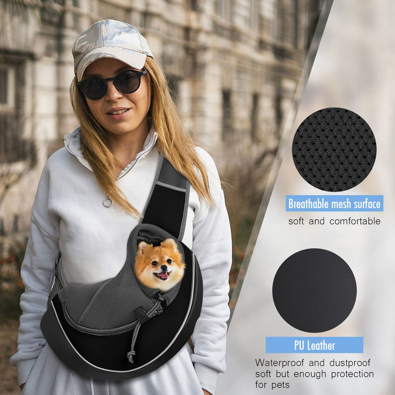 YUDODO Pet Dog Sling Carrier Mesh Hand Free Adjustable Dog Satchel Carrier Bag Papoose Crossbody for Small Medium Dog Cat Rabbit M(Size refer to picture 2) Black reflective - BeesActive Australia