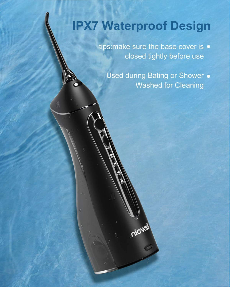 Water Dental Flosser Cordless for Teeth - Nicwell 4 Modes Dental Oral Irrigator, Portable and Rechargeable IPX7 Waterproof Powerful Battery Life Water Teeth Cleaner Picks for Home Travel Black - BeesActive Australia