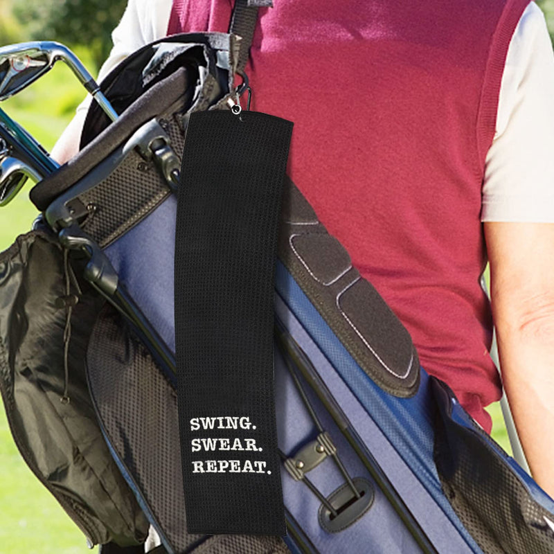 Funny Golf Towel, Swing Swear Repeat, Golf Gifts for Men - Golf Accessories for Men, Embroidered Golf Towels for Golf Bags with Clip, Black - BeesActive Australia
