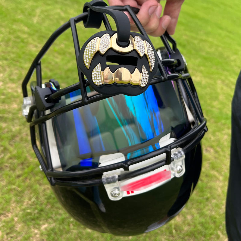 LeCool Football Mouth Guard with Connected Strap- 3D Beast Chrome Adult and Youth Mouth Guard-Mouth Piece for Sports for Maximum Air Flow and Teeth Protection Black With Diamonds - BeesActive Australia