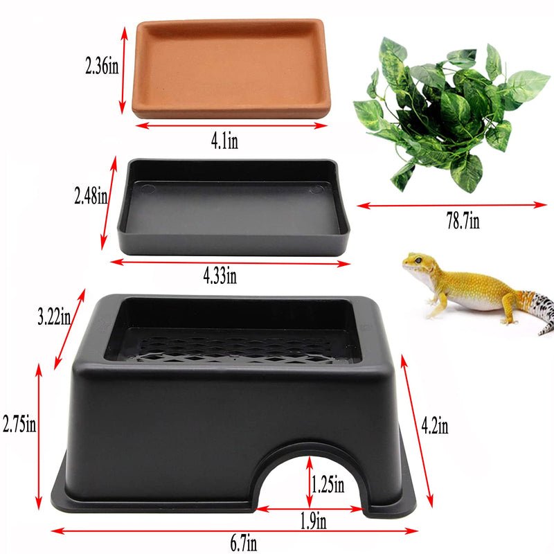 Hamiledyi Reptile Hide Box Gecko Hideout Cave with Sink Humidifier Lizards Hideaway Hut Flexible Leaves Pet Habitat Decor for Snakes Leopard Spiders Turtles Amphibians - BeesActive Australia