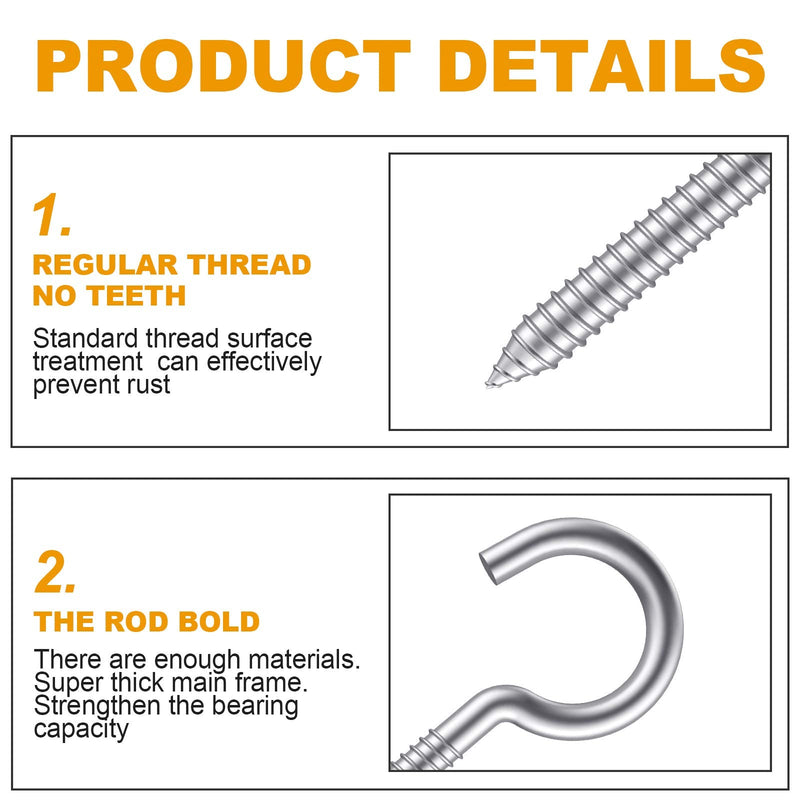 Pack of 12 M6 Metal Hooks, heavy-duty304 Stainless Steel Screw Hooks, self-Tapping Eye-Ring Bolt Hooks, Wooden Terminal Eye-Hole Hooks, Pendant Lights and Wires, Strong Indoor and Outdoor(3.2"X12PCS) 3.2"X12PCS - BeesActive Australia