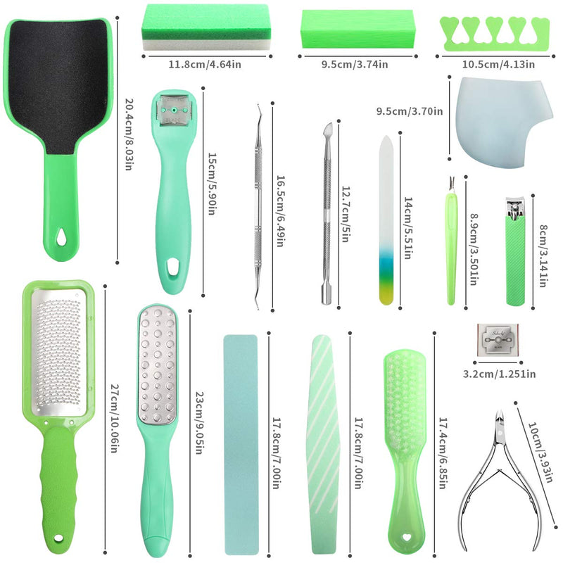 Professional Pedicure Kit SOFYE Foot Files Set Tools Double Sided Files Exfoliating Prevent Dead Skin Foot Skin Care Tool Set Salon Pedicure Kit Washable Effectively 23 in 1-Green - BeesActive Australia