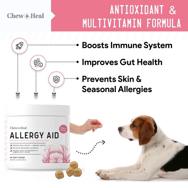 Dog Allergy Chews with Antioxidants, 90 Delicious Soft Chew Treats - Immune System and Respiratory Health Booster for Dogs and Cats - Seasonal Allergies Relief, Skin Health - Made in The USA - BeesActive Australia
