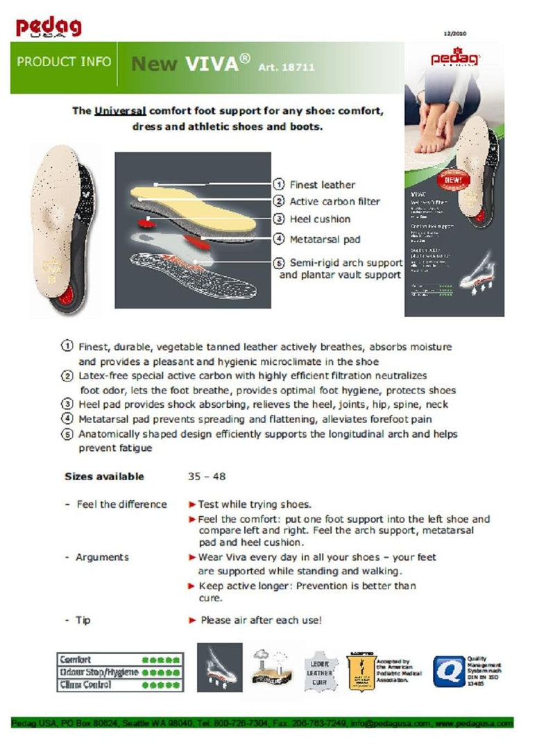Pedag Viva | Leather Arch Support Inserts | Handmade in Germany | Plantar Fasciitis Relief | Heel Cushion | Activated Charcoal Odor Control | Metatarsal Support Pad | Tan | Women US 7/ EU 37 - BeesActive Australia