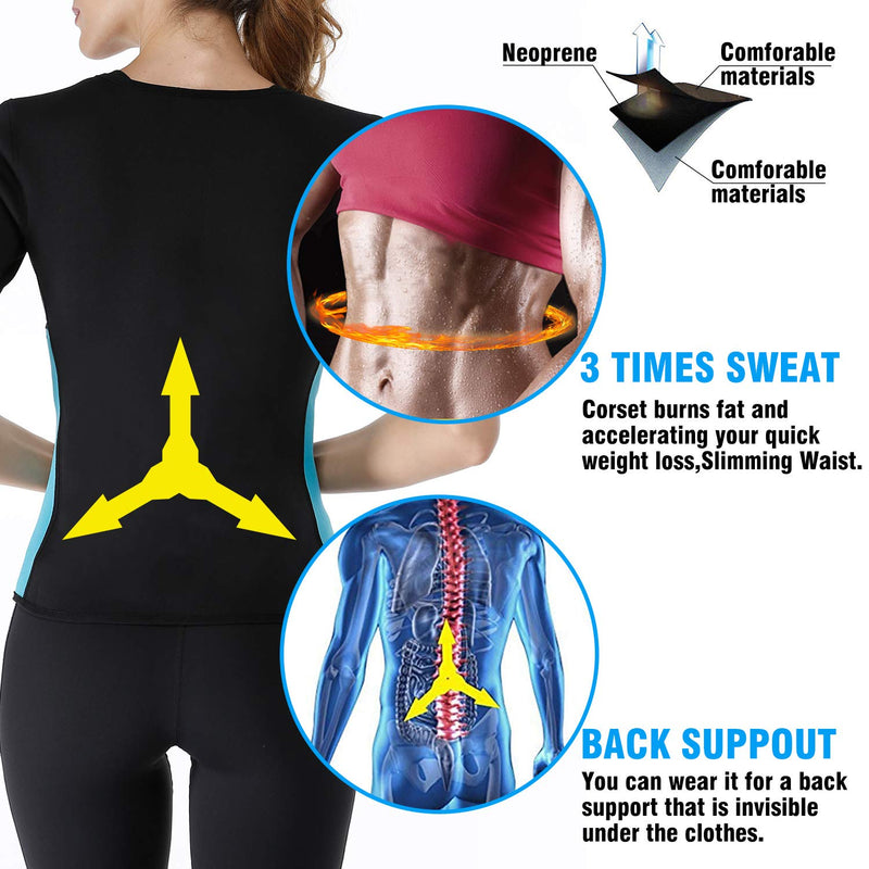 NonEcho Women Sauna Body Shaper Sweat Suit Sleeve Spa Cami Hot Neoprene Slimming Workout Vest Waist Trainer Top Black Medium - BeesActive Australia