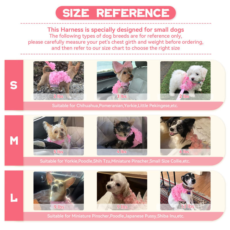 TENGZHI Small Puppy Dog Harness and Leash Set Lace Floral Soft Mesh Escape Proof Pet Vest Harness Cute Pink Puppy Cat Vest Clothes for Small Dogs Girl M (Fit 3-8 lbs; Chest 11.8-13.8") - BeesActive Australia