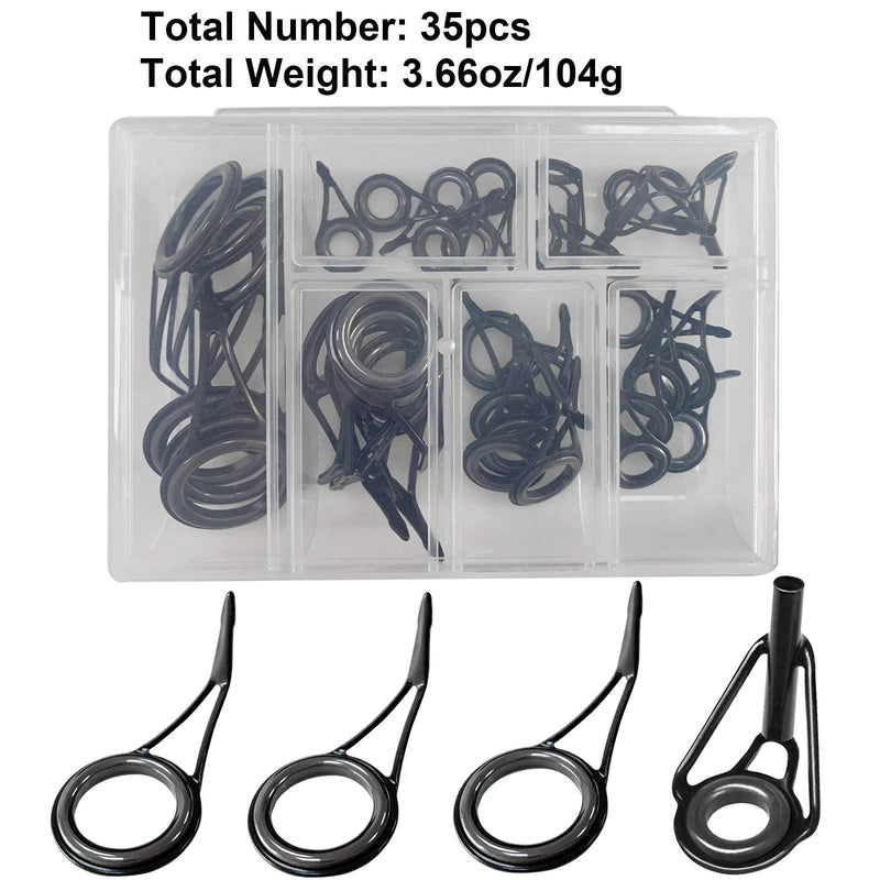 THKFISH Rod Repair Kit Rod Tip Repair Kit Ceramics Tips Stainless Steel Carbon Spinning Rod Guides Fishing Rod Repair Kit 35pcs / 75pcs / 40pcs A-Black- Frame 35pcs - BeesActive Australia