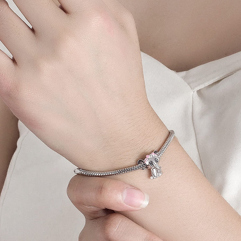 Women 925 Sterling Silver Bracelet Cute Tiny Animal Elephant Charm Dainty Handmade Bracelet For Girl Lobster Clasp Snake Chain Link Jewelry Gift 8 inch - BeesActive Australia