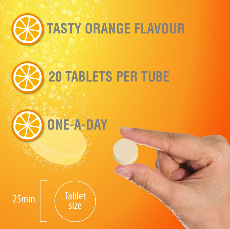 High Strength Drinkable Vitamin C 1000mg - VIT C Supplement - Contributes to The Maintenance of a Normal Immune System - Vitamin C Drink Orange Flavour - 20 Tablet Tube (Pack of 2) 20 Count (Pack of 2) - BeesActive Australia