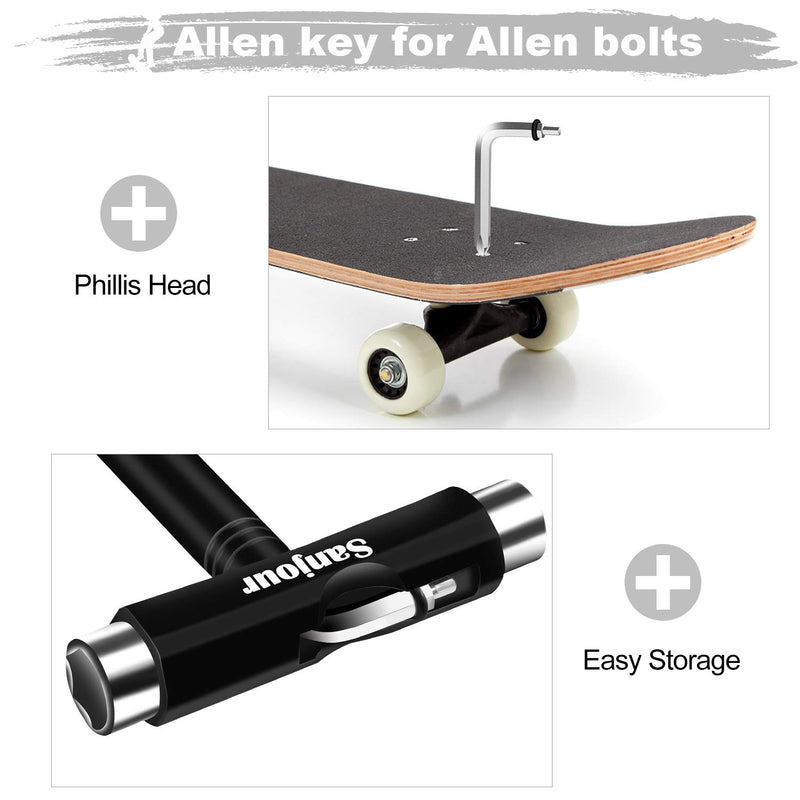 Sanjour All-in-One Skate Tools Multi-Function Portable Skateboard T Tool Kit Accessory with T-Type Allen Key and L-Type Phillips Head Screwdriver for Roller Skates/Skateboard-2 Packs Cool Black - BeesActive Australia