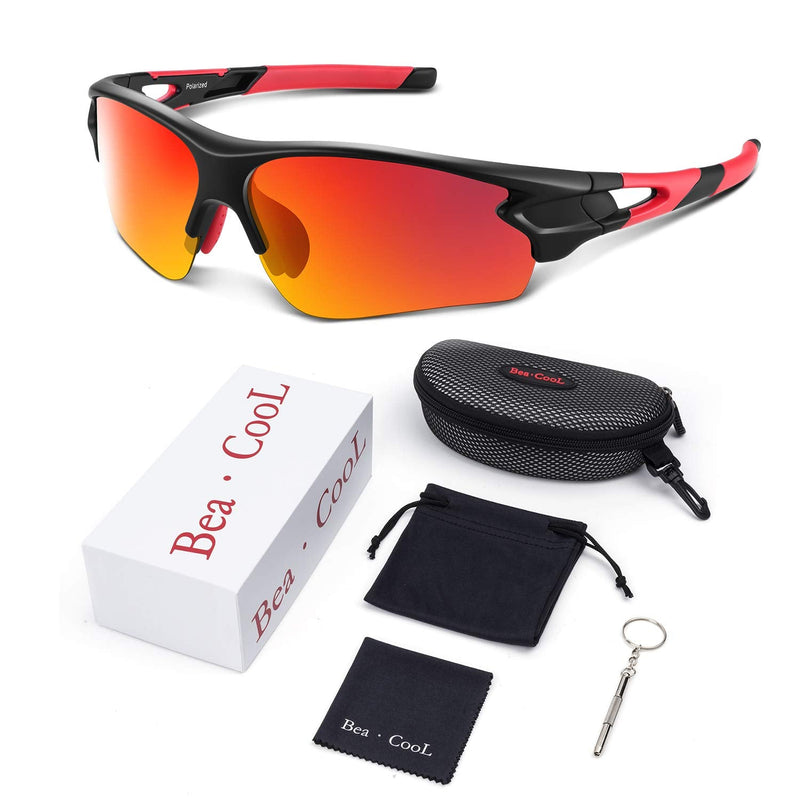 Bea·CooL Polarized Sports Sunglasses for Men Women Youth Baseball Fishing Cycling Running Golf Motorcycle Tac Glasses UV400 Black Red - BeesActive Australia