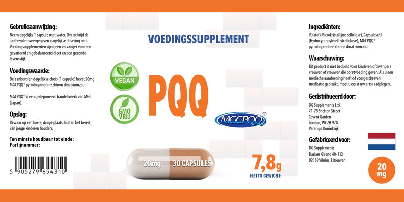 Hepatica PQQ 20mg 30 Vegan Capsules, Pyrroloquinoline Quinone, 3rd Party lab Tested, High Strength Supplement, Gluten and GMO Free - BeesActive Australia