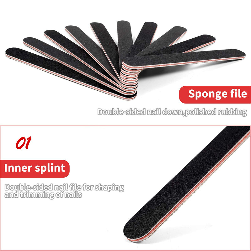 Nail File Emery Board Nail care Double Sided 100 180 Grit Gel Acrylic Dip Black Nail Buffering Files Professional Manicure Pedicure Tools 10Pcs/Pack Nail Files Set for Home and Salon Use 100/180 - BeesActive Australia