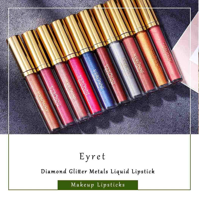 Eyret Diamond Glitter Liquid Lipstick Velvet Colorful Lip Gloss Matte Metals Waterproof Lip Glaze Professional Beauty Makeup Lipsticks for Women and Girls (Purple2#) Purple2# - BeesActive Australia