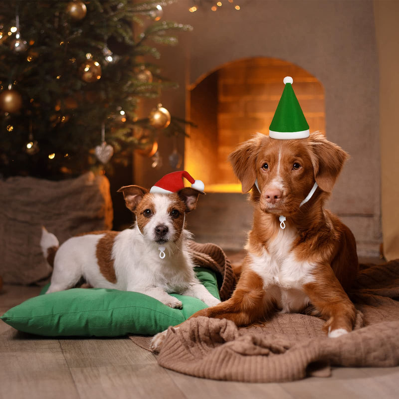 Xuniea Cat Christmas Hats 4 Pieces Plaid Dog Santa Hats Small Animal Hats Pet Christmas Hats Cat and Dog Pet Costumes 5.5 x 7.8 Inch, 3.5 x 4.3 Inch Red, Green Classic Pattern - BeesActive Australia