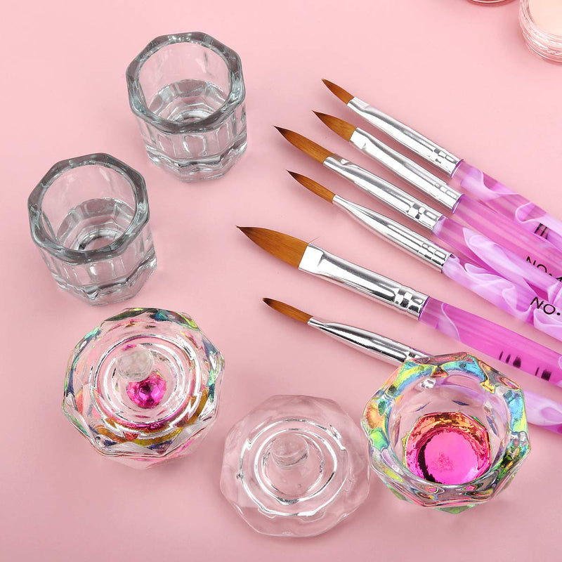 Acrylic Nail Brush Dappen Dish Set, 6PCS Nail Art Pen and 4PCS Crystal Dappen Dish for Acrylic Nails, Manicure Bowl Cup Glass Container for Acrylic Liquid Nail Tool Kit - BeesActive Australia