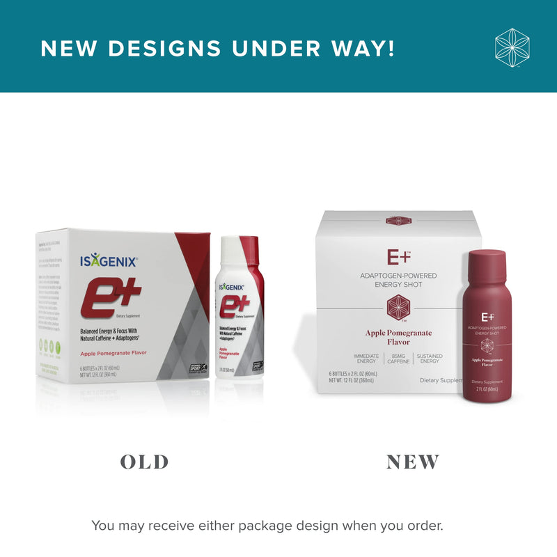 Isagenix E+ - Liquid Energy Shot with Plant-Based Caffeine & Adaptogenic Botanical Blend - Support Endurance with Flavored Energy Shot - Apple Pomegranate - 2 Oz Bottles (6 Pack) - BeesActive Australia
