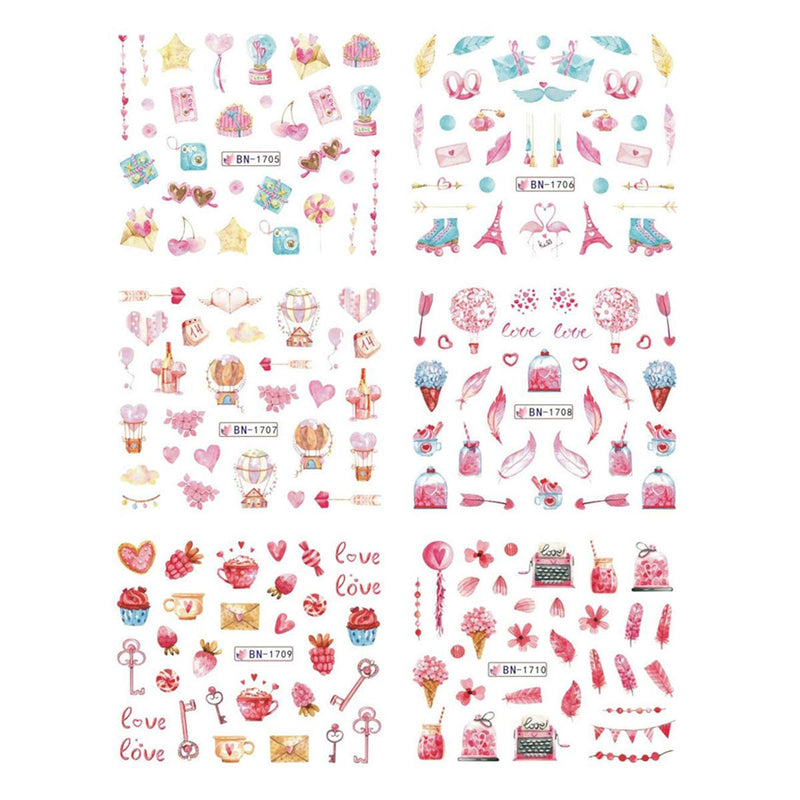 Pink Nail Art Decals 12 Sheets Water Transfer Nail Stickers Balloon Heart Love Flowers Animal Nail Art Supplies Romantic Nail Art Decals for Women Girls Kids Beauty Charms Manicure Tips Decprations - BeesActive Australia