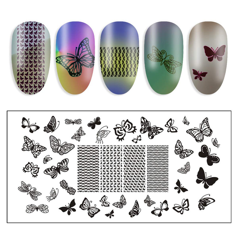 DANNEASY 6Pcs Nail Stamping Plate Set 1Nail Stamper 1Scraper 1Storage Bag Geometry Design Shape Splice Nail Template Image Plate Manicure Stamp Kit Kit 1 - BeesActive Australia