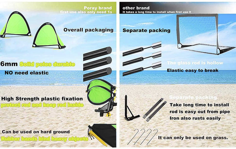 porayhut Pop up Soccer Net Soccer Goal for Kid Easy-up ,Set of 2 ,Portable 210D Oxford with 8 Field Marker Cones & Extra Stakes ,Fun for Backyard and Soccer Training Net - BeesActive Australia