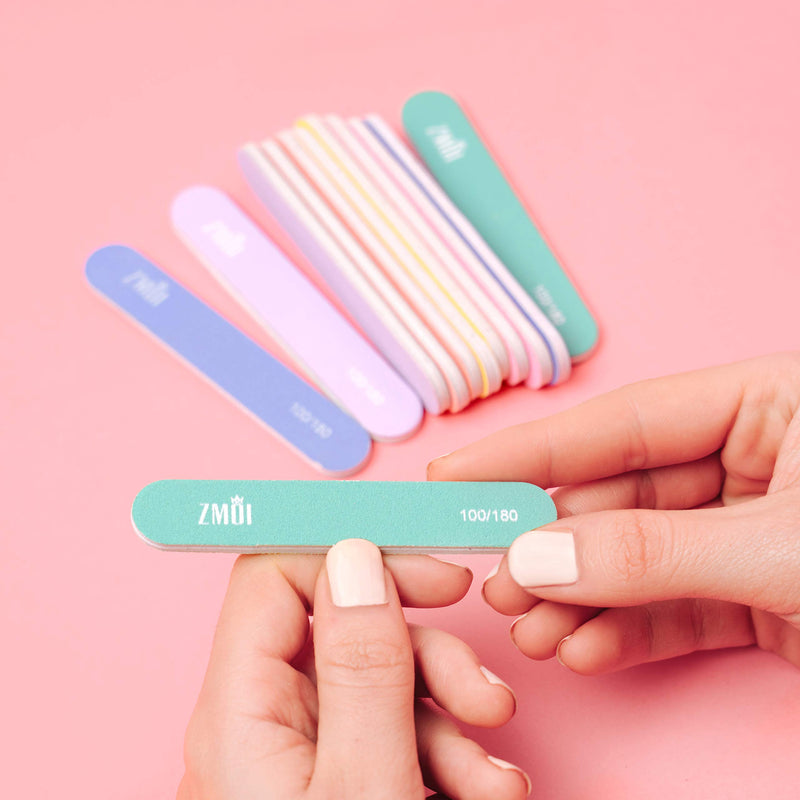 ZMOI Professional Mini Nail File – 12 Stylish - Practical Fingernail File Pack for Natural and Acrylic Nails 100/180 Emery Boards (Macaroon color) Macaroon Color - BeesActive Australia