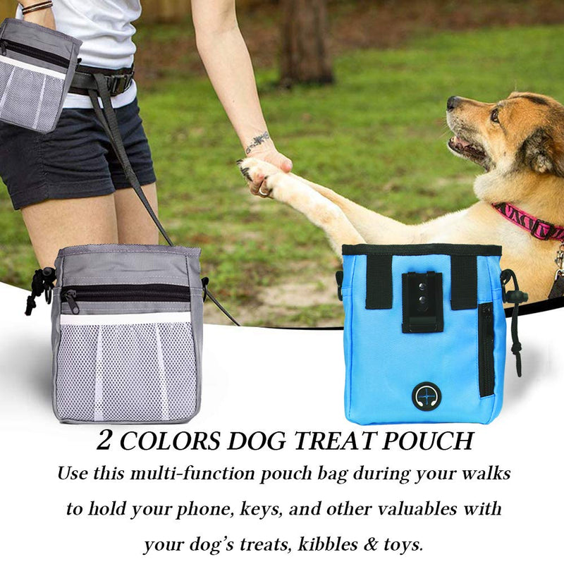 STMK 2 Pack Dog Treat Pouch, Dog Training Treat Pouch with Waist Shoulder Strap, 3 Ways to Wear, Easily Carries Toys, Kibble, Treats for Dog Walking, Dog Training, Puppy Training Grey and Blue - BeesActive Australia