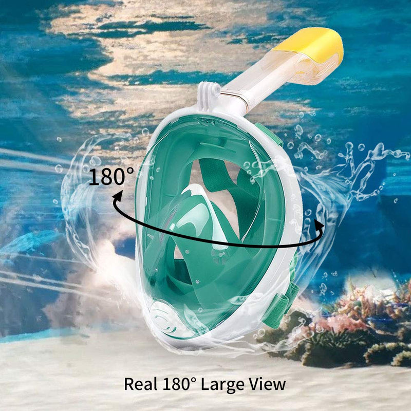 [AUSTRALIA] - MOUNTDOG Snorkel Mask Full Face Snorkeling Mask with Panoramic View and Action Camera Mount,Anti-Fog and Anti-Leak Design Dive Mask for Adults and Youth green S/M 