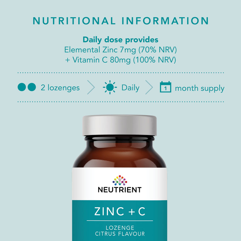 Neutrient Zinc Supplements - Bioactive Zinc Acetate with Added Vitamin C - Easy to Use Citrus Flavoured Lozenge - BeesActive Australia