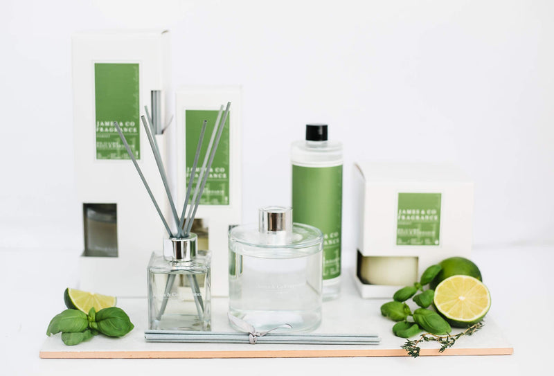 James & Co No.11 Lime (Lime, Basil & Mandarin) 200ml Reed Diffuser Refill Bottle with 6 Fibre Reeds - BeesActive Australia