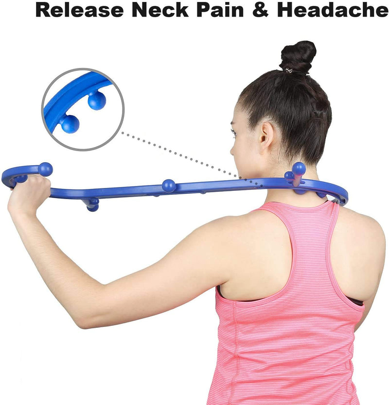 Trigger Point Massager, Lower Back Massager Self Body Shoulder Neck Massager Deep Muscle Massage Tool - S Shaped (Blue) - BeesActive Australia