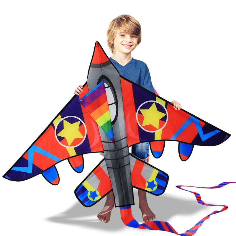 [AUSTRALIA] - HONBO Huge Fighter Plane Kite for Kids and Adults- 58” Wide with Long Tail- Easy Flyer - Kit Line and Swivel Included- 