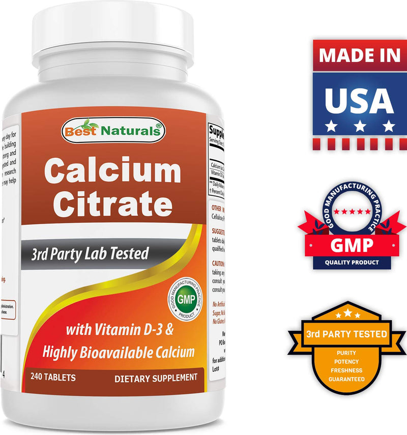 Best Naturals Calcium Citrate with Vitamin D-3 240 Tablets (240 Count (Pack of 1)) 240 Count (Pack of 1) - BeesActive Australia