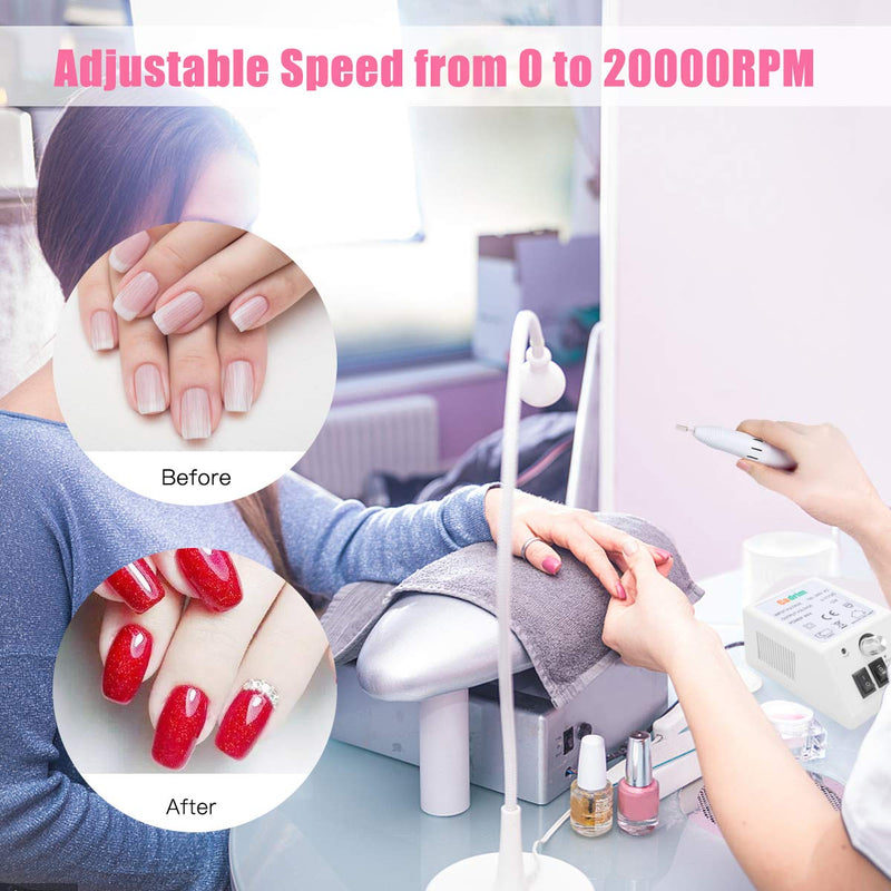 Cadrim Electric Nail Drill, Adjustable Nail File Machine Set with Sanding bands for Manicure Pedicure Acrylic Nails Gel Glazing Nail Art Polisher White - BeesActive Australia