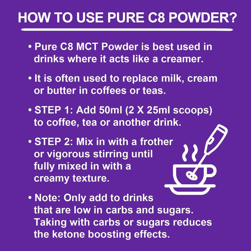 Pure C8 MCT Powder 500g | 4X Ketone Boost Versus Other MCTs | Zero Carbs | Mixes Easily | Use as Keto Creamer in Coffee | Vegan Safe & Gluten Free | No Dodgy Ingredients | Unflavoured 500 g (Pack of 1) - BeesActive Australia