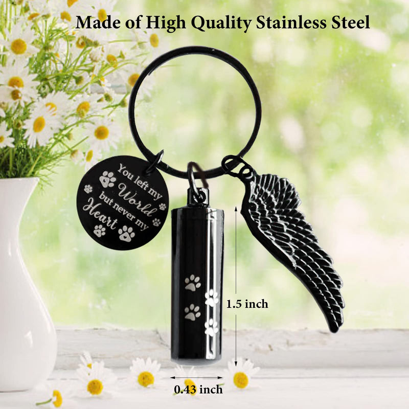 Cylinder Urn Keychain for Ashes Pet Cremation Keychain Dog Ash Necklace Cat Urn Necklace Black - BeesActive Australia