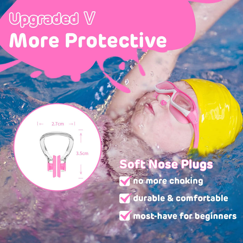 Vvinca Kids Swim Goggles for Kids 3-12, 2022 Upgraded Design with Ear&Nose Plug, Wide View Anit-Fog No Leak Water Pool Goggle 1 Pack Pink - BeesActive Australia