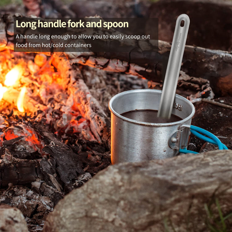 TiTo Titanium Long Handle Spork and Spoon Outdoor Ultralight Portabale Flatware for Camping Hikking Backpacking Utensil(2Pcs Sandblasting) - BeesActive Australia