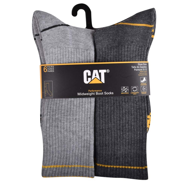 Caterpillar Men's Half Cushioned Crew Socks X-Large Light Grey/Heather Grey (6 Pack) - BeesActive Australia