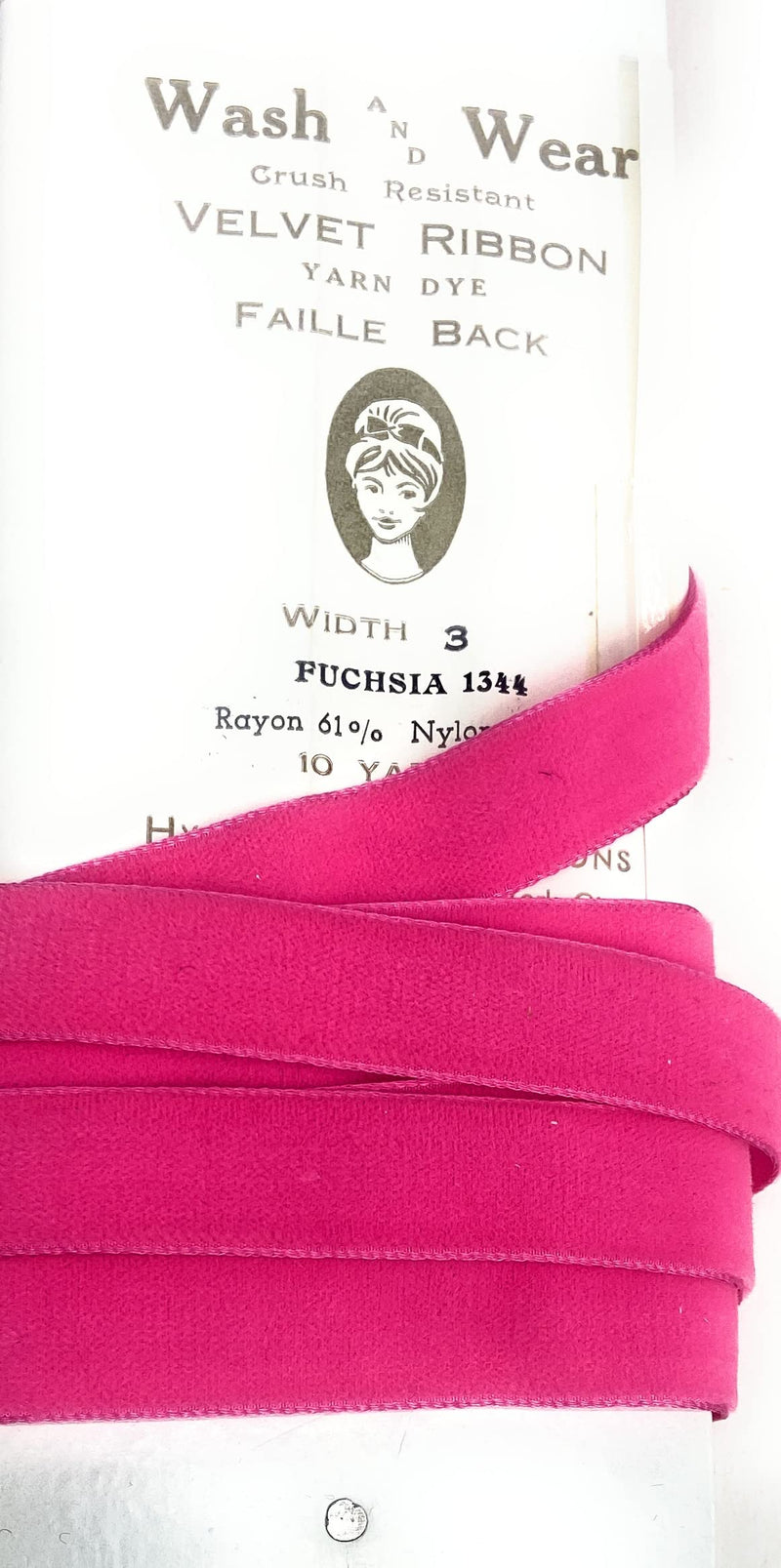 Vintage -5/8'' Rayon Velvet Ribbon - Fuchsia Pink #1344 Velvet ,5 Yards-Made in France - 5/8'' Fuchsia Pink #1344 Velvet 5 Yards- - BeesActive Australia