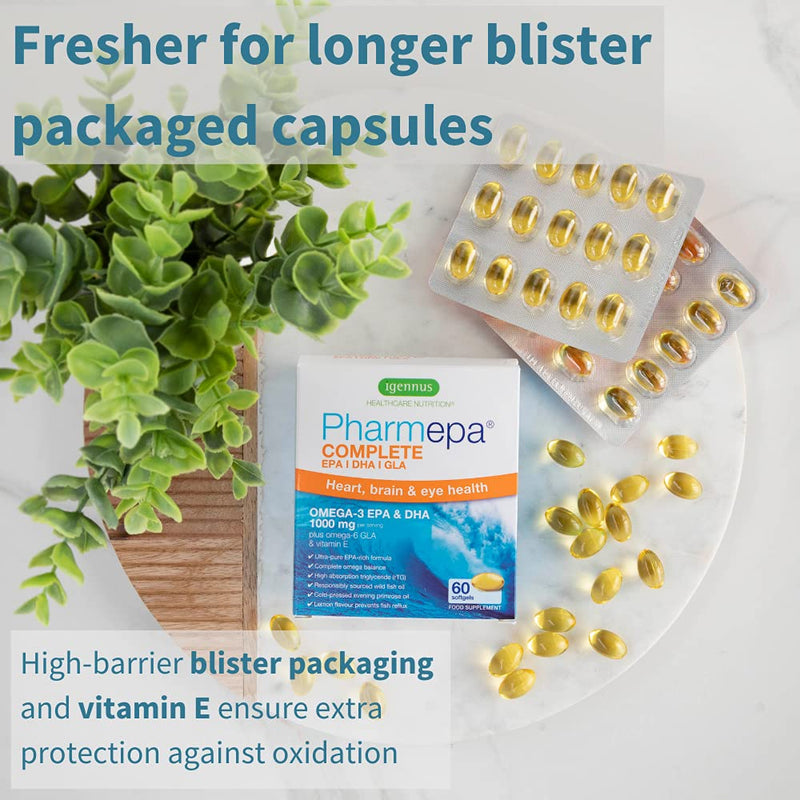 Pharmepa Complete (Formerly Maintain) Omega-3 1000mg EPA & DHA Wild Fish Oil, Omega-6 GLA Evening Primrose Oil, Fast-Acting rTG Form, 60 Capsules - BeesActive Australia