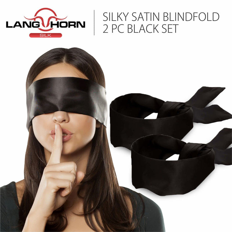 2 pcs Silk Satin Blindfold Eye Cover Silk Sleeping mask Valentine Gift 155cm / 62” (Black) Black - BeesActive Australia