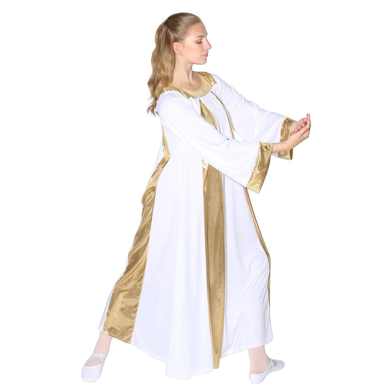 [AUSTRALIA] - Danzcue Praise Symmetrical Long Sleeve Dress, White-Gold, L-XL-Adult 