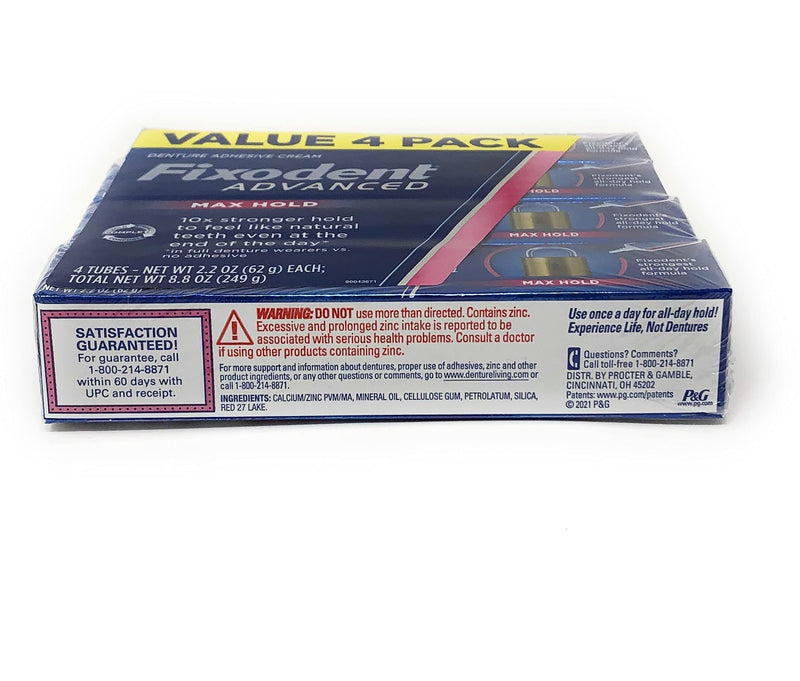 Fixodent Advanced Max Hold Denture Adhesive, 2.2 oz (Pack of 4) - BeesActive Australia