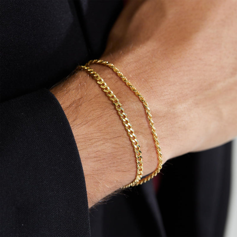 Poaiiu Silver/Gold Layered Chain Bracelets Sets for Men Women Sterling Silver Rope Figaro Cuban Link Chain Bracelets Set Men Jewelry Gifts for Dad Boyfriend Husband Rope Gold - BeesActive Australia