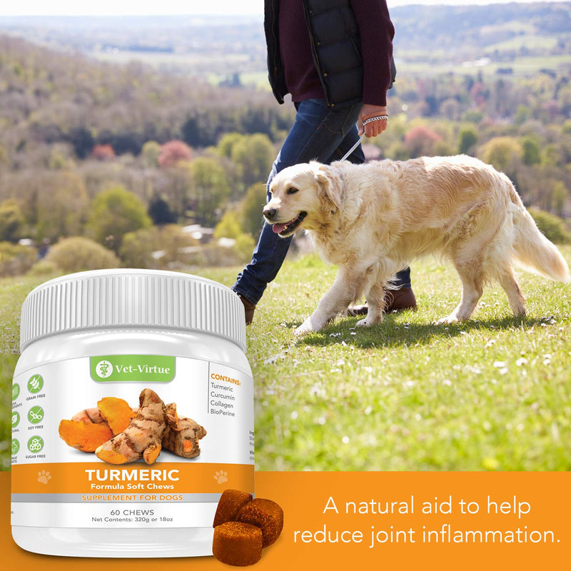 VET-VIRTUE Turmeric for Dogs - Organic Turmeric with Curcumin, Hip and Joint Supplement Dogs Soft Chew, with Collagen and Bioprene, High Absorption Eliminates Joint Pain Inflammation 1 Jar - BeesActive Australia